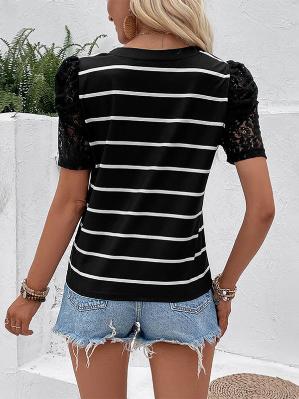 Women's New Short Sleeve Striped Slim Top