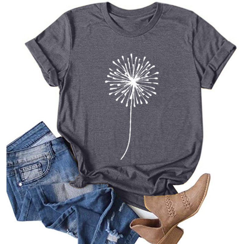 Women's T-shirt Printed Short Sleeve Basic Round Neck Regular Fit
