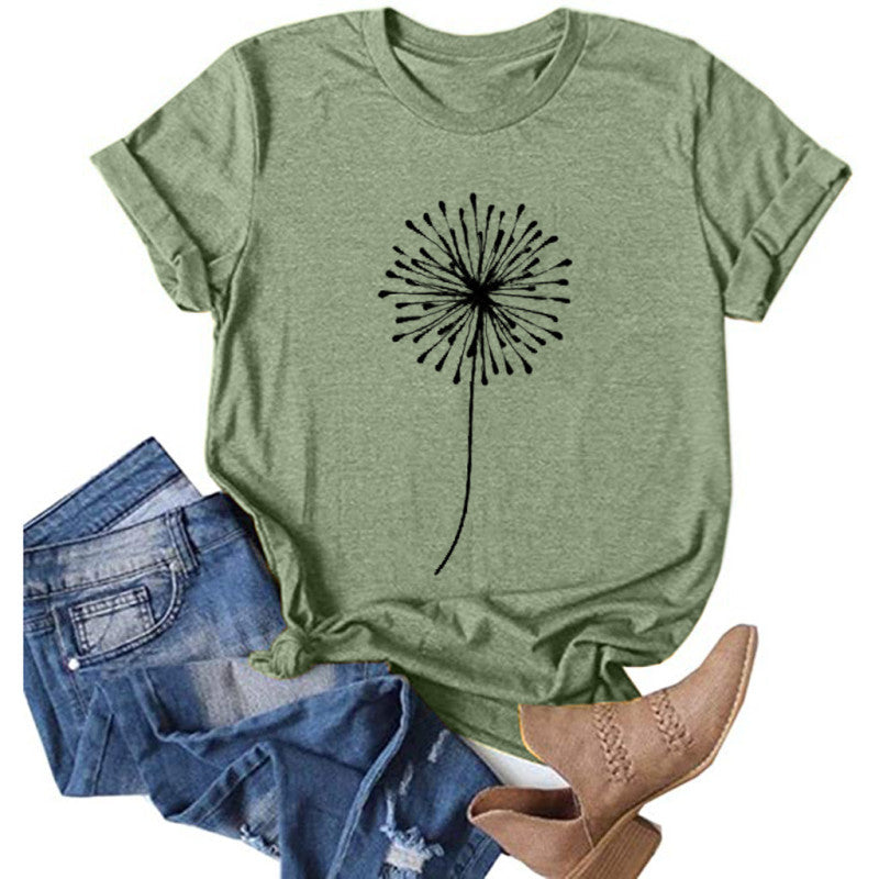 Women's T-shirt Printed Short Sleeve Basic Round Neck Regular Fit