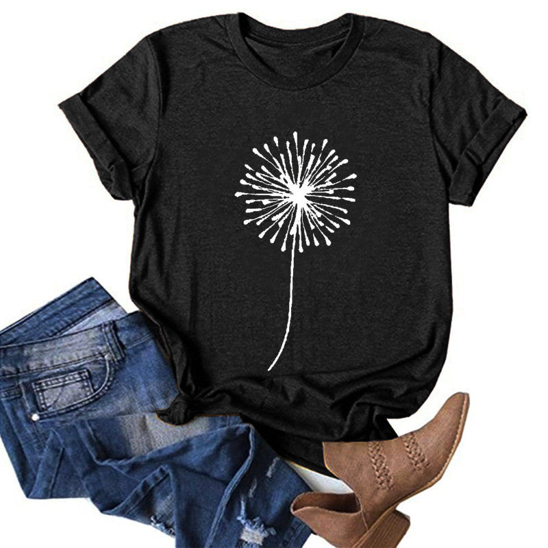 Women's T-shirt Printed Short Sleeve Basic Round Neck Regular Fit